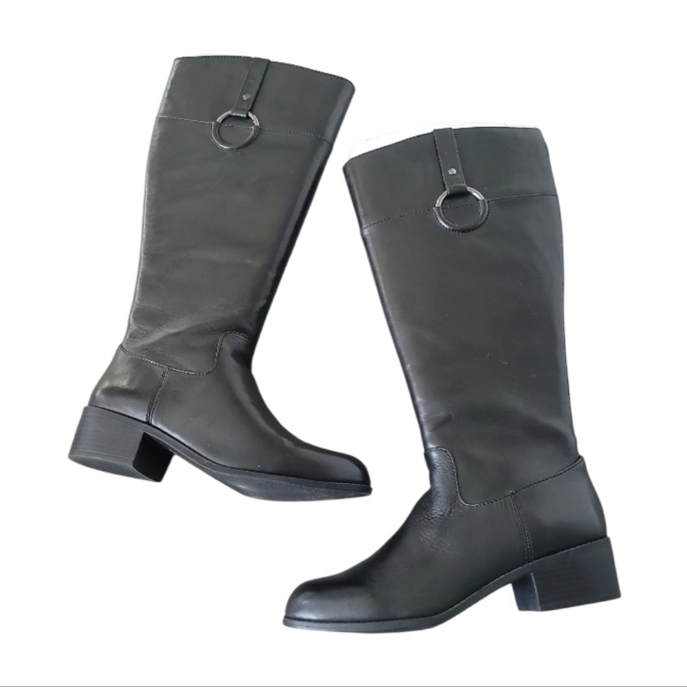 Alfani Women Black Faux Leather Knee-High Riding Boots Size 10W - Picture 7 of 8
